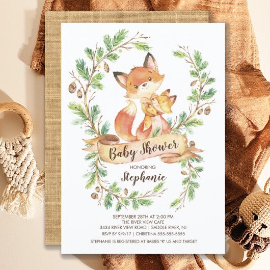 Invitation au Baby shower de renard de bois doux