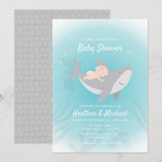 Invitation au Baby shower de requin doux (Devant / Derrière)