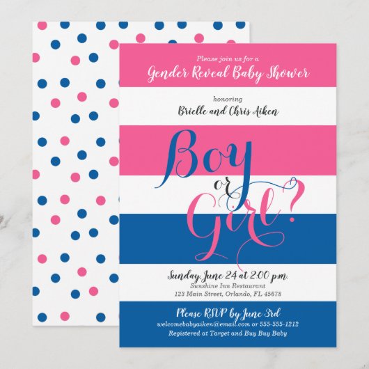 Invitation au Baby shower de révélation de genre (Devant / Derrière)