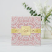 Invitation au Baby shower de ruban d'or Pink Damas (Debout devant)