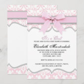 Invitation au Baby shower de ruban rose du coeur D (Devant / Derrière)