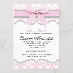 Invitation au Baby shower de ruban rose du coeur D