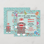 Invitation au Baby shower de singe de Baby Sock (Devant / Derrière)