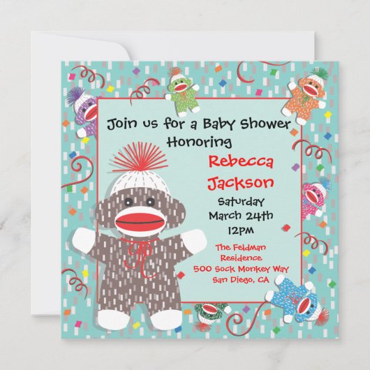 Invitation au Baby shower de singe de Baby Sock (Devant)