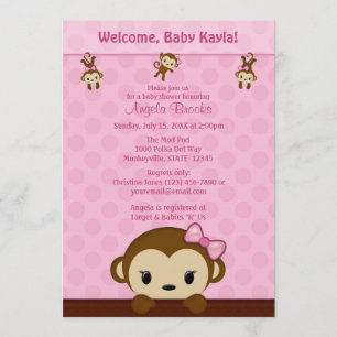 Invitation au Baby shower de SINGE Polka Dot PINK 