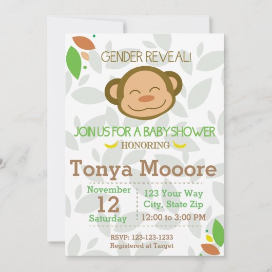 Invitation au Baby shower de singe révélateur de g (Devant)