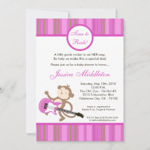 Invitation au Baby shower de singe Rocker de Girl 