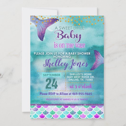 Invitation au Baby shower de sirènes (Devant)