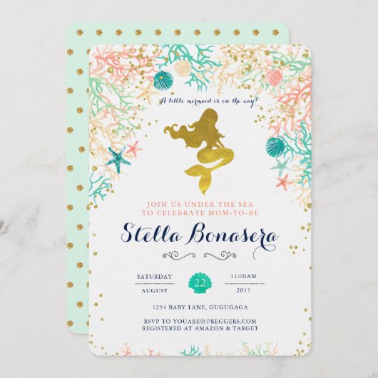 Invitation au Baby shower de sirènes (Devant / Derrière)