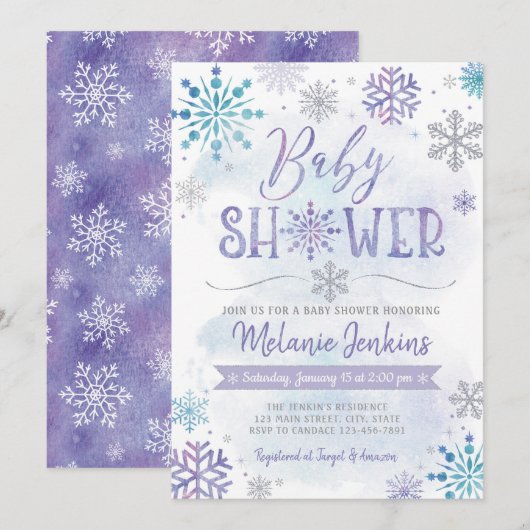 Invitation au Baby shower de Snowflake de Winter W (Devant / Derrière)