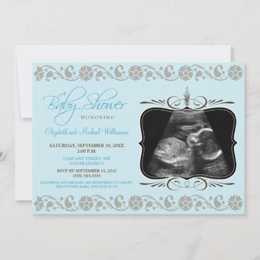 Invitation au Baby shower de Sonogrammes (aqua) (Devant)