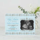 Invitation au Baby shower de Sonogrammes (aqua) (Debout devant)