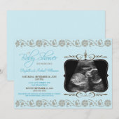 Invitation au Baby shower de Sonogrammes (aqua) (Devant / Derrière)