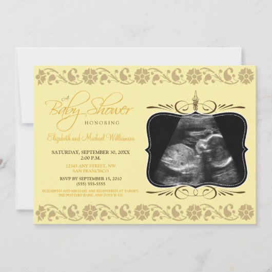 Invitation au Baby shower de sonogrammes (jaune) (Devant)
