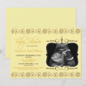 Invitation au Baby shower de sonogrammes (jaune) (Devant / Derrière)