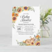 Invitation au Baby shower de Sunflower Woodland d' (Debout devant)