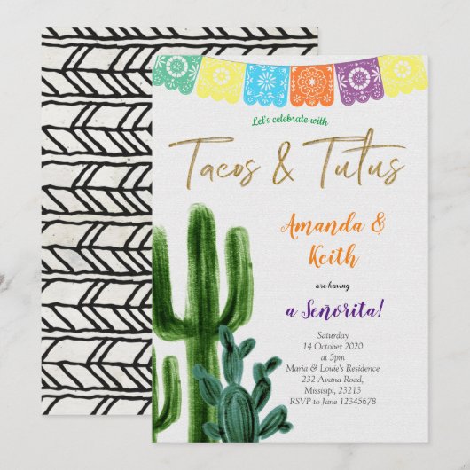 Invitation au Baby shower de Tacos et de Tutus Cac (Devant / Derrière)