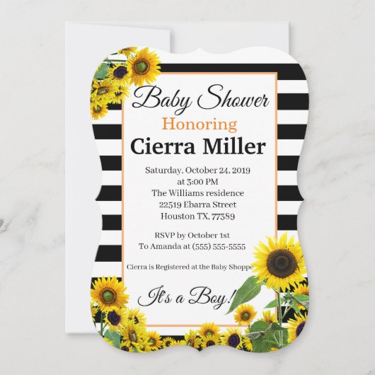Invitation au Baby shower de tournesol (Devant)