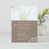 Invitation au Baby shower de transport - rose et v (Debout devant)