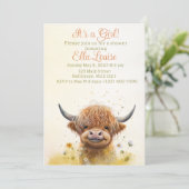 Invitation au baby shower de vache Floral Highland (Debout devant)