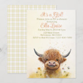 Invitation au baby shower de vache Floral Highland (Devant / Derrière)