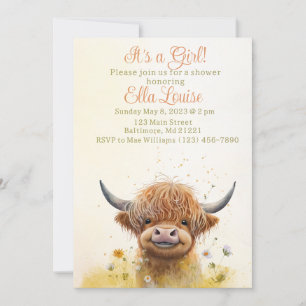 Invitation au baby shower de vache Floral Highland