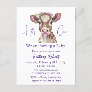 Invitation au Baby shower de vache Floral Highland