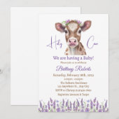 Invitation au Baby shower de vache Floral Highland (Devant / Derrière)