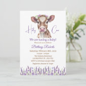 Invitation au Baby shower de vache Floral Highland (Debout devant)