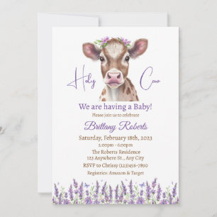 Invitation au Baby shower de vache Floral Highland
