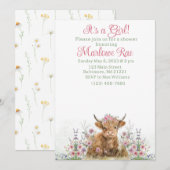 Invitation au baby shower de vache Girl Highland (Devant / Derrière)