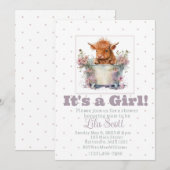 Invitation au baby shower de vache Girl Highland (Devant / Derrière)