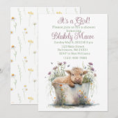 Invitation au baby shower de vache Girl Highland (Devant / Derrière)