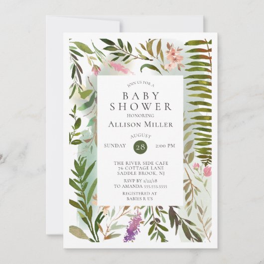 Invitation au Baby shower de verdure moderne (Devant)