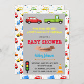 Invitation au baby shower de voiture et de camion (Devant / Derrière)