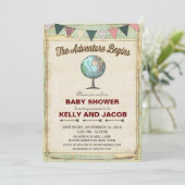 Invitation au Baby shower de voyage vintage Globe (Debout devant)