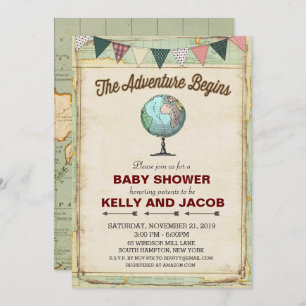 Invitation au Baby shower de voyage vintage Globe