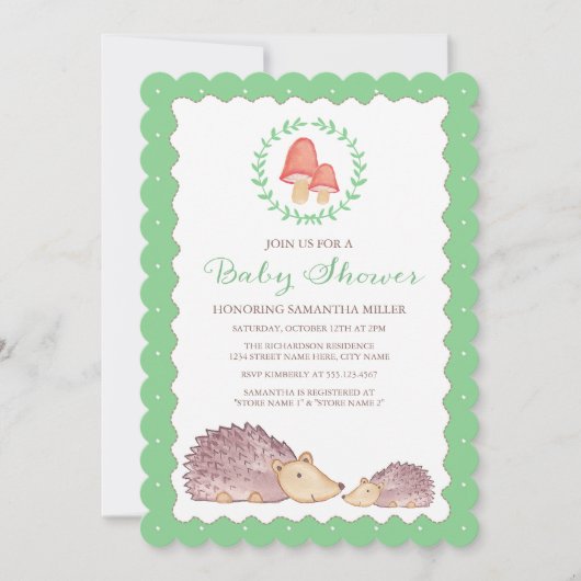 Invitation au Baby shower de Woodland Hedgehogs (Devant)