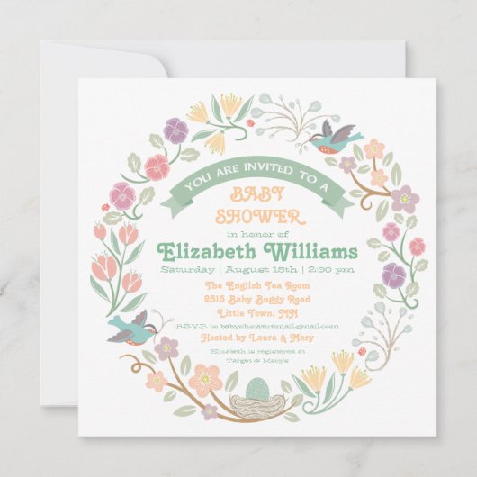 Invitation au Baby shower de Wreath Floral Woodlan (Devant)