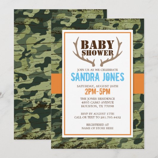 Invitation au Baby shower Deer Antlers (Devant / Derrière)