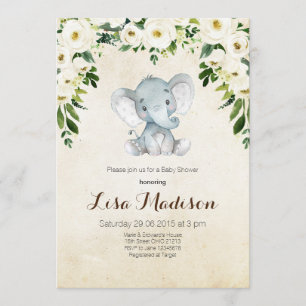 Invitation au Baby shower d'éléphant de la flore b