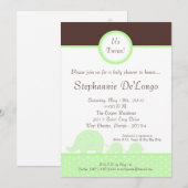 Invitation au Baby shower d'éléphant Green Twin Mo (Devant / Derrière)