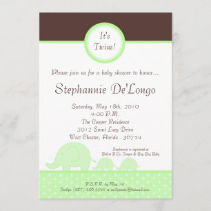Invitation au Baby shower d'éléphant Green Twin Mo