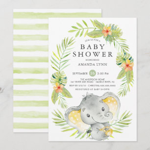 Invitation au Baby shower d'éléphant neutre