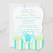 Invitation au Baby shower d'éléphant rayé (Devant)
