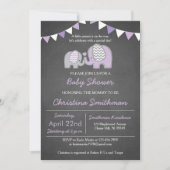 Invitation au Baby shower d'éléphant violet (Devant)