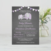 Invitation au Baby shower d'éléphant violet (Debout devant)