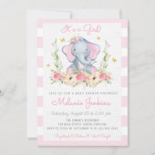 Invitation au Baby shower d'éléphants de fleurs (Devant)