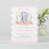 Invitation au Baby shower d'éléphants de fleurs (Debout devant)