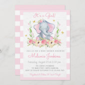 Invitation au Baby shower d'éléphants de fleurs (Devant / Derrière)